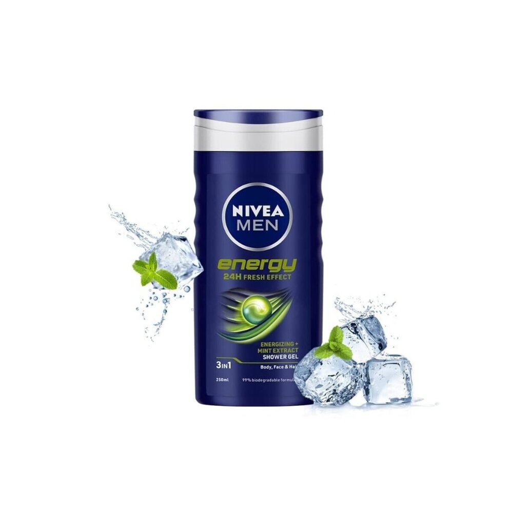 Nivea For Men Energy Shower Gel 250ml (8.45 Fl Oz), 3 Pack